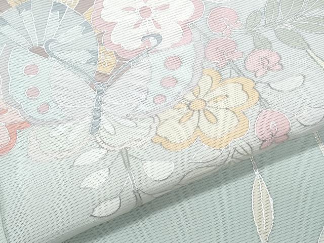 平和屋着物＊夏物　訪問着　絽　片輪車花蝶文　暈し染め　銀彩　正絹　逸品　CABJ1198th