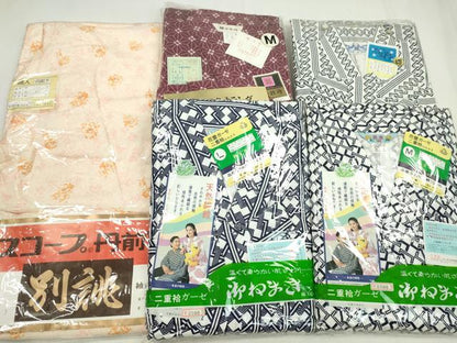 平和屋着物▼和装ナイトウェア　寝巻き・丹前下まとめて５点　男性　女性　ガウン　二重袷ガーゼ　浴衣地　入院着　逸品　未使用CABJ1215ju