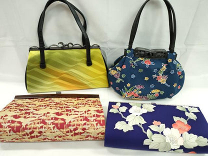 平和屋着物▼和装小物　和装バッグまとめて４点　ハンドバッグ　鶴　枝花文　未使用あり　逸品　CABJ1216ju