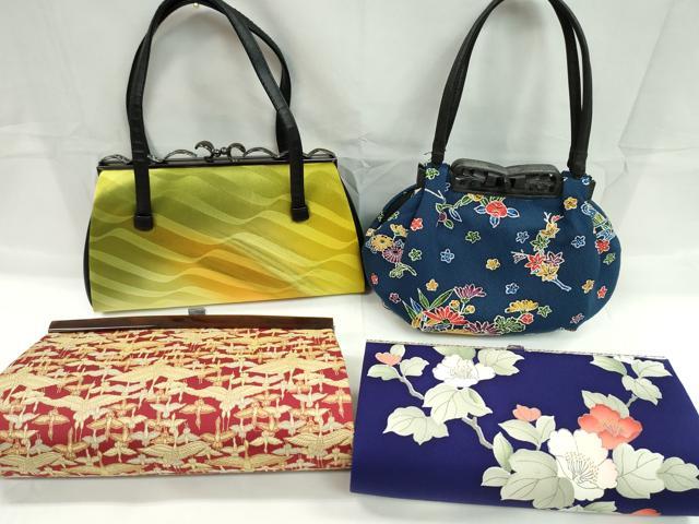 平和屋着物▼和装小物　和装バッグまとめて４点　ハンドバッグ　鶴　枝花文　未使用あり　逸品　CABJ1216ju