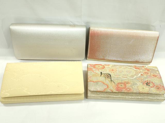 平和屋着物▼和装小物　和装バッグまとめて４点　ハンドバッグ　佐賀錦　御所車吉祥花文　雲取り竹青海波　礼装　金銀糸　逸品　CABJ1220ju