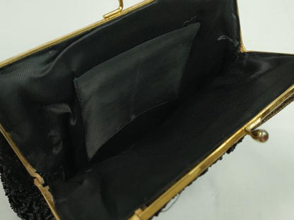 平和屋着物▼和装小物　和装バッグ　チェーンバッグまとめて３点　ビーズ刺繍　花　黒　逸品　CABJ1233ju