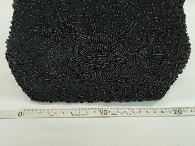 平和屋着物▼和装小物　和装バッグ　チェーンバッグまとめて３点　ビーズ刺繍　花　黒　逸品　CABJ1233ju