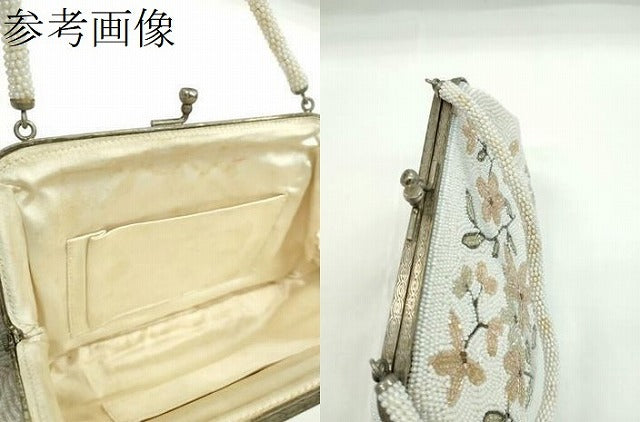 平和屋着物▼和装小物　和装バッグ　ビーズバッグまとめて２点　総ビーズ　枝花文　白　逸品　CABJ1240ju