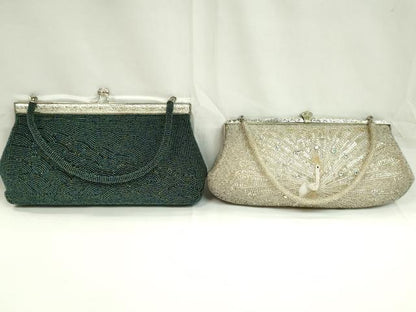 平和屋着物▼和装小物　和装バッグ　ビーズバッグまとめて２点　総ビーズ　東京手刺繍　孔雀　流水　逸品　CABJ1245ju