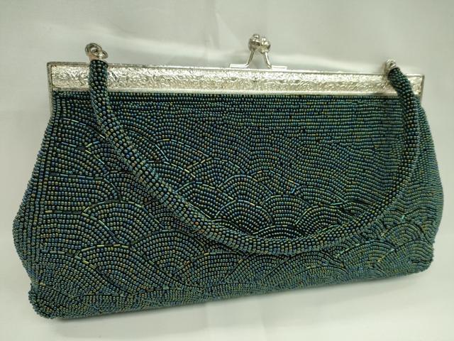 平和屋着物▼和装小物　和装バッグ　ビーズバッグまとめて２点　総ビーズ　東京手刺繍　孔雀　流水　逸品　CABJ1245ju
