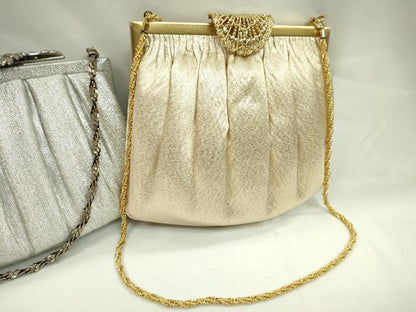 平和屋着物▼和装小物　チェーンバッグまとめて４点　シルバー　ゴールド　金銀糸　逸品　CABJ1248ju