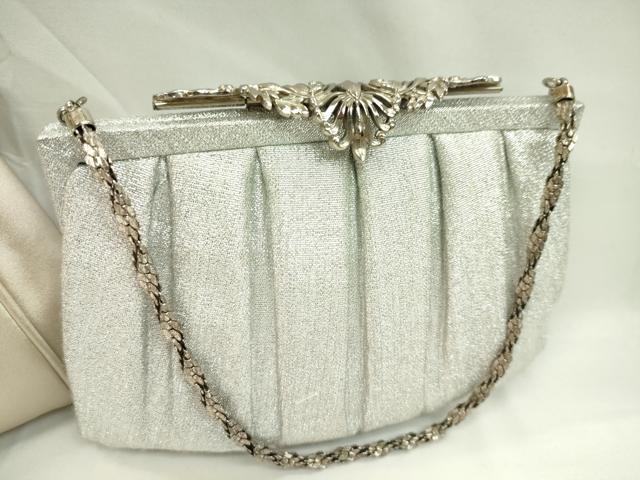 平和屋着物▼和装小物　チェーンバッグまとめて４点　シルバー　ゴールド　金銀糸　逸品　CABJ1248ju