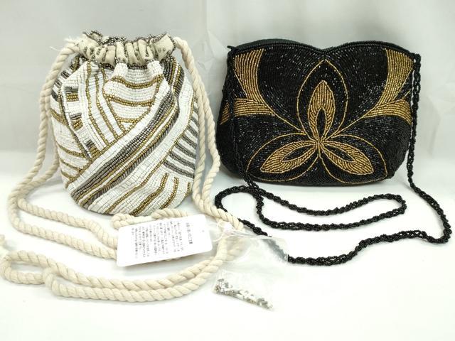 平和屋着物▼和装小物　ビーズバッグまとめて２点　インド刺繍　手刺繍　巾着　ポシェット　未使用あり　逸品　CABJ1249ju