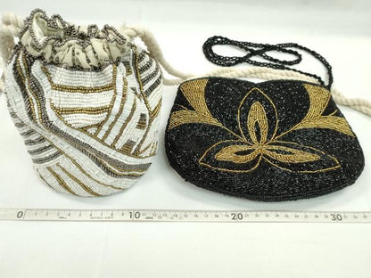平和屋着物▼和装小物　ビーズバッグまとめて２点　インド刺繍　手刺繍　巾着　ポシェット　未使用あり　逸品　CABJ1249ju