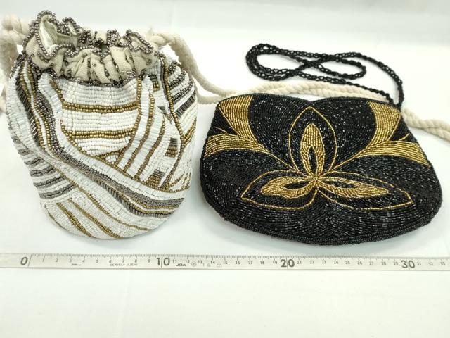 平和屋着物▼和装小物　ビーズバッグまとめて２点　インド刺繍　手刺繍　巾着　ポシェット　未使用あり　逸品　CABJ1249ju