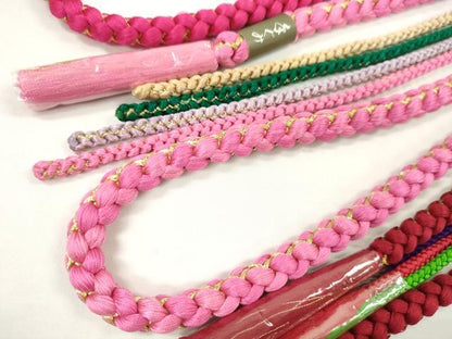 平和屋着物▼和装小物　帯締め３本セット　振袖用　飾り付き　飾り玉　パール　ルビー色　赤紫　濃紅　金糸　逸品　未使用　CABJ1251ju