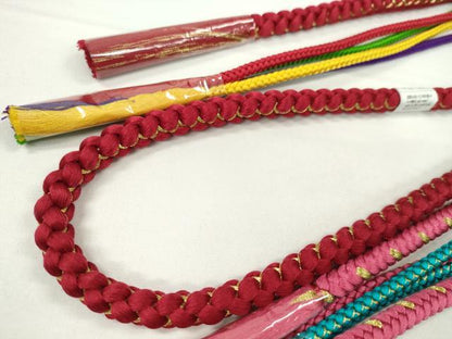 平和屋着物▼和装小物　帯締め３本セット　振袖用　飾り付き　飾り玉　パール　濃紅　ルビー色　オペラ　金糸　逸品　未使用　CABJ1254ju