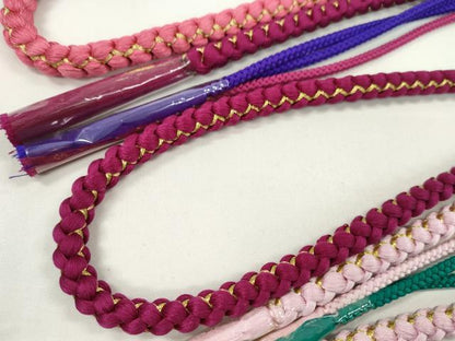 平和屋着物▼和装小物　帯締め３本セット　振袖用　飾り付き　パール　花　真朱色　撫子色　クラレット　金糸　逸品　未使用　CABJ1258ju