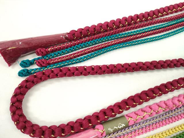 平和屋着物▼和装小物　帯締め３本セット　振袖用　飾り付き　飾り玉　パール　葡萄色　ピンク　躑躅色　金糸　逸品　未使用　CABJ1262ju