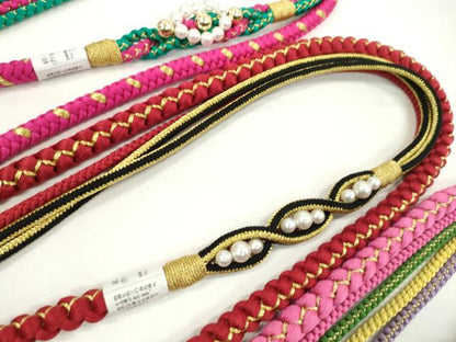 平和屋着物▼和装小物　帯締め３本セット　振袖用　飾り付き　飾り玉　パール　花　朱・緋　牡丹色　金糸　逸品　未使用　CABJ1265ju