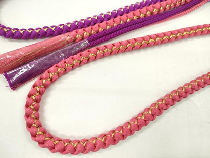 平和屋着物▼和装小物　帯締め３本セット　振袖用　飾り付き　パール　飾り玉　柳色　紫　真朱色　金糸　未使用あり　逸品　CABJ1268ju