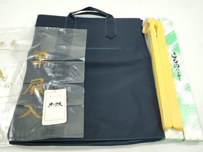 平和屋着物▼和装小物　着付収納バッグ・着物ハンガー２本セット　紺　草履入れ袋付　着付け　旅行　イベント　逸品　CABJ1275ju