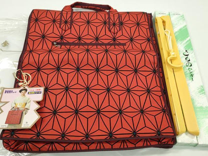平和屋着物▼和装小物　着付収納バッグ・着物ハンガー２本セット　麻の葉柄　着付け　旅行　イベント　逸品　CABJ1276ju