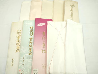 平和屋着物▼和装小物　胴裏まとめて10点　白生地　裏地　裏物　羽二重　裏襟付き　全て正絹　未使用多数　逸品　CABJ1324ju