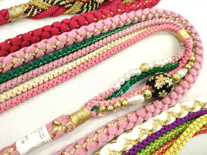 平和屋着物▼和装小物　帯締め３本セット　振袖用　飾り付き　パール　飾り玉　小田巻　白×金　桃花色　金糸　未使用あり　逸品CABJ1332ju
