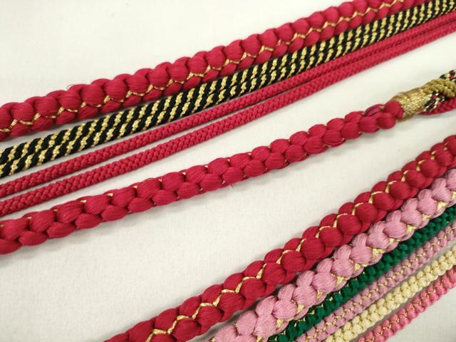 平和屋着物▼和装小物　帯締め３本セット　振袖用　飾り付き　パール　飾り玉　小田巻　白×金　桃花色　金糸　未使用あり　逸品CABJ1332ju