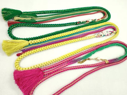 平和屋着物▼和装小物　帯締め３本セット　振袖用　飾り付き　パール　花　マゼンタ　緑　金糸雀色　金糸　逸品　CABJ1346ju