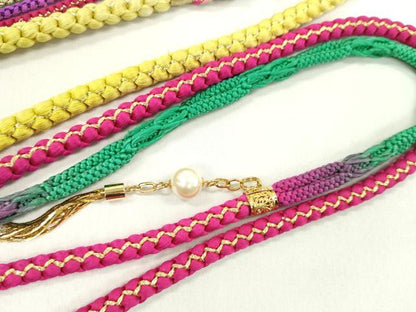 平和屋着物▼和装小物　帯締め３本セット　振袖用　飾り付き　パール　花　マゼンタ　緑　金糸雀色　金糸　逸品　CABJ1346ju