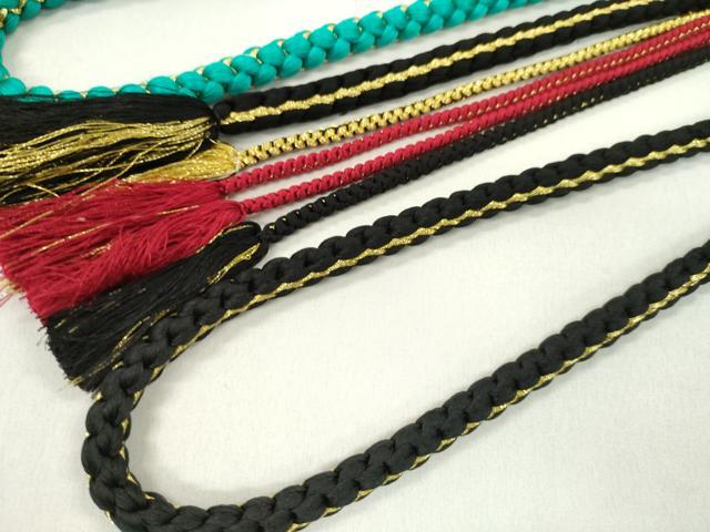 平和屋着物▼和装小物　帯締め３本セット　振袖用　飾り付き　パール　花　黒　赤　青緑色　金糸　逸品　CABJ1361ju