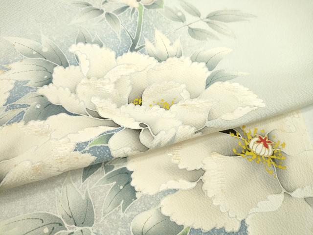 平和屋着物●鎌倉友禅　坂井教人　日本工芸会正会員　付下げ　反物　刺繍　牡丹　金銀彩　着尺　逸品　未使用　CABJ1405ju