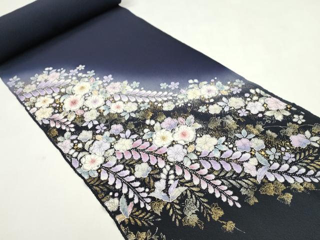 平和屋着物●付下げ　反物　辻ヶ花　絞り　紺桔梗　南久　金銀彩　着尺　逸品　未使用　CABJ1406ju