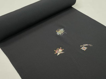 平和屋着物●付下げ　反物　総刺繍　宝尽くし　紫黒色　金糸　丹後ちりめん　着尺　逸品　未使用　CABJ1407ju