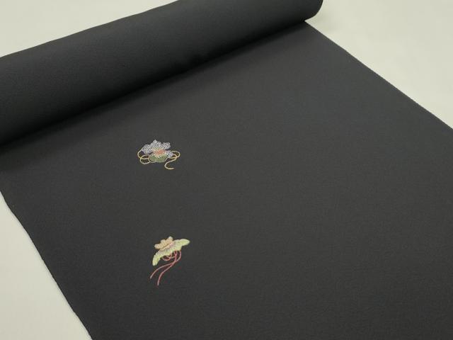 平和屋着物●付下げ　反物　総刺繍　宝尽くし　紫黒色　金糸　丹後ちりめん　着尺　逸品　未使用　CABJ1407ju