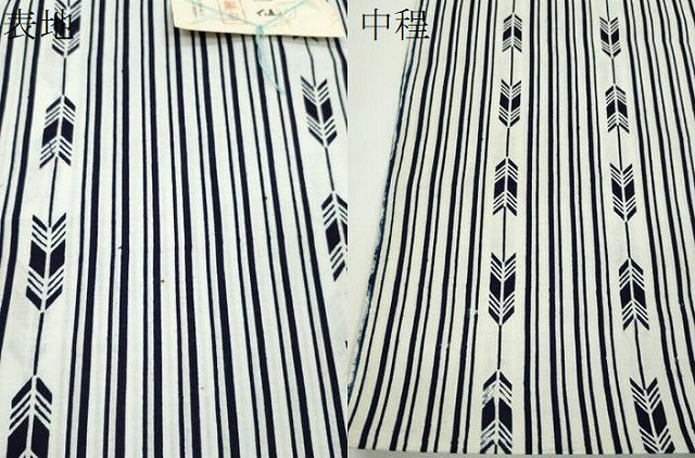 平和屋着物＊夏物　竺仙　浴衣　反物　矢羽根間道　綿　証紙付き　着尺　逸品　未使用　CABJ1417ju