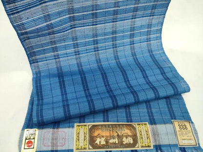 平和屋着物＊夏物　信州紬　反物　変わり絽　格子柄　星野織物謹製　証紙付き　着尺　逸品　未使用　CABJ1420ju