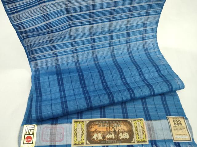 平和屋着物＊夏物　信州紬　反物　変わり絽　格子柄　星野織物謹製　証紙付き　着尺　逸品　未使用　CABJ1420ju
