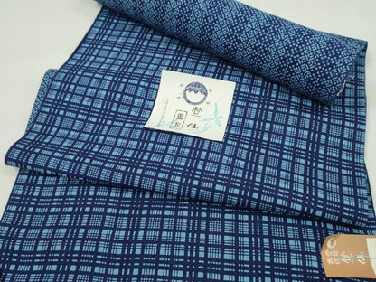 平和屋着物＊夏物　竺仙　浴衣　反物　両面染　格子柄　綿　証紙付き　着尺　逸品　未使用　CABJ1421ju