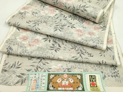 平和屋着物●本場大島紬　反物　白大島　9マルキ　総絣　草花文　丸宮織物謹製　証紙付き　着尺　逸品　未使用　CABJ1424ju