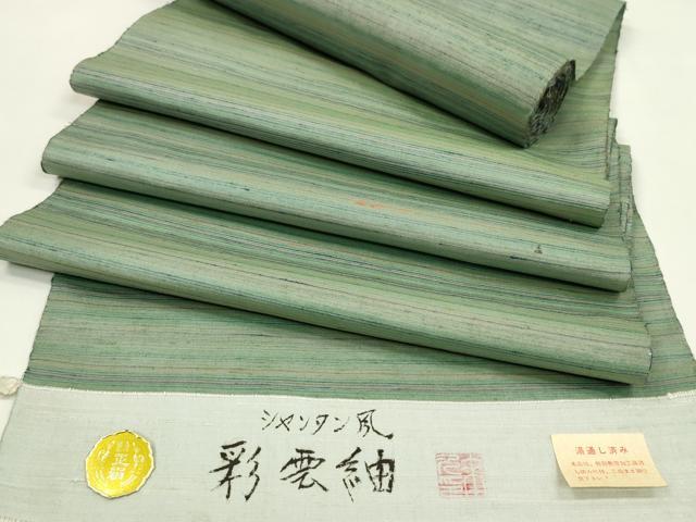 平和屋着物●彩雲紬　反物　シャンタン風　横段文　着尺　逸品　未使用　CABJ1430ju