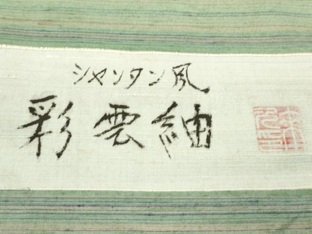 平和屋着物●彩雲紬　反物　シャンタン風　横段文　着尺　逸品　未使用　CABJ1430ju