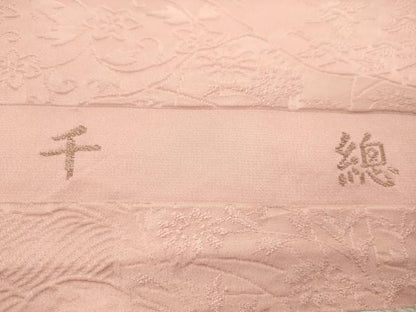 平和屋着物●創業460年・千總　色無地　反物　流水花鳥地紋　珊瑚色　着尺　逸品　未使用　CABJ1448ju
