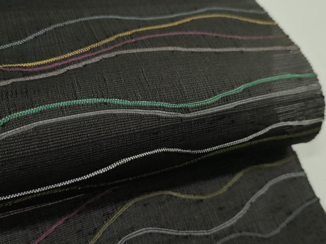 平和屋着物＊夏物　名古屋帯　反物　紬地　変わり横段文　黒地　逸品　未使用　CABJ1453ju