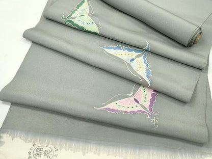 平和屋着物●名古屋帯　反物　友禅　蝶　金通し地　逸品　未使用　CABJ1455ju