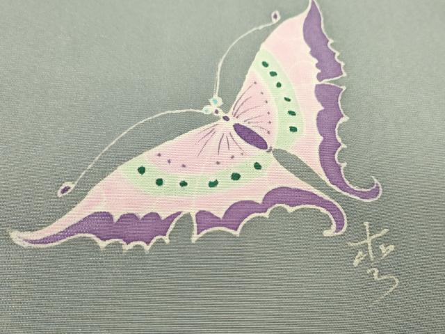 平和屋着物●名古屋帯　反物　友禅　蝶　金通し地　逸品　未使用　CABJ1455ju