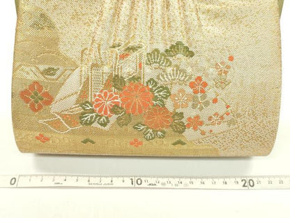 平和屋着物▼和装小物　和装バッグまとめて３点　ハンドバッグ　佐賀錦　螺鈿箔　地紙御所車花文　孔雀　青竹色　金糸　逸品　CABJ1463ju