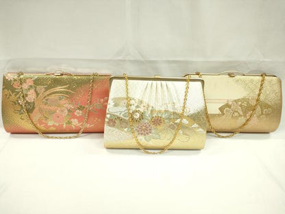 平和屋着物▼和装小物　和装バッグまとめて３点　ハンドバッグ　佐賀錦　鳳凰花文　流水花文　金糸　逸品　CABJ1469ju