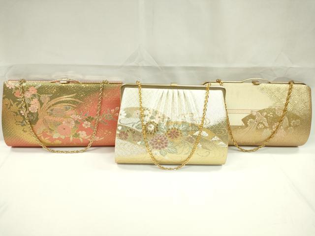 平和屋着物▼和装小物　和装バッグまとめて３点　ハンドバッグ　佐賀錦　鳳凰花文　流水花文　金糸　逸品　CABJ1469ju