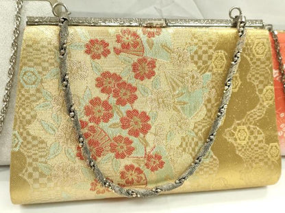 平和屋着物▼和装小物　和装バッグまとめて３点　ハンドバッグ　扇市松花文　草花文　暈し　金銀糸　逸品　CABJ1478ju