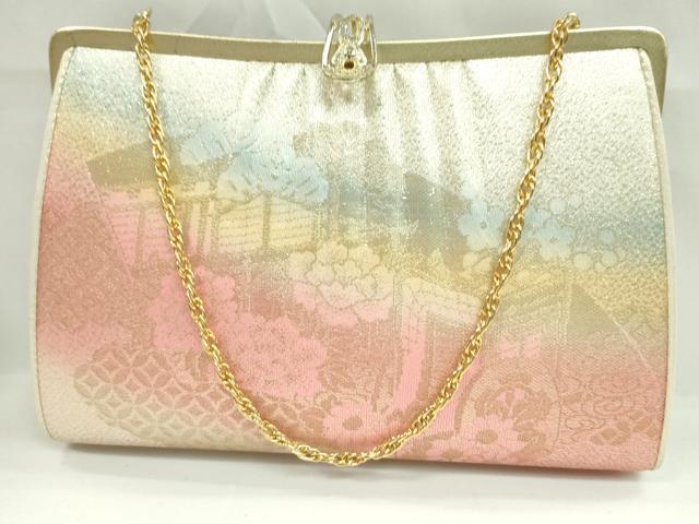 平和屋着物▼和装小物　和装バッグまとめて３点　ハンドバッグ　佐賀錦　扇面花蝶文　御所車七宝花文　金銀糸　逸品　CABJ1480ju