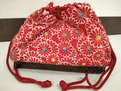 平和屋着物▼夏物　和装小物　和装バッグ　籠巾着まとめて５点　浴衣　縮緬　紬地　御所車舞花紐文　菊　格子柄など　逸品　CABJ1483ju